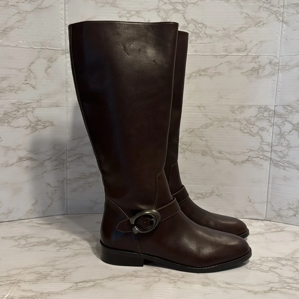 Coach ladies dark chocolate brown tall Brynn Riding leather Boots size 10 B - Picture 6 of 13